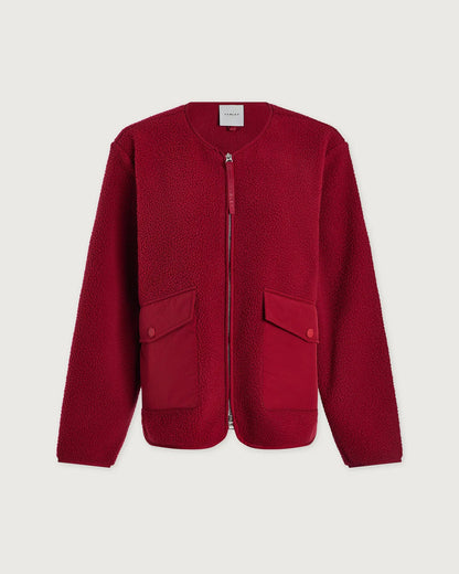Marina Collarless Fleece - Red Dahlia
