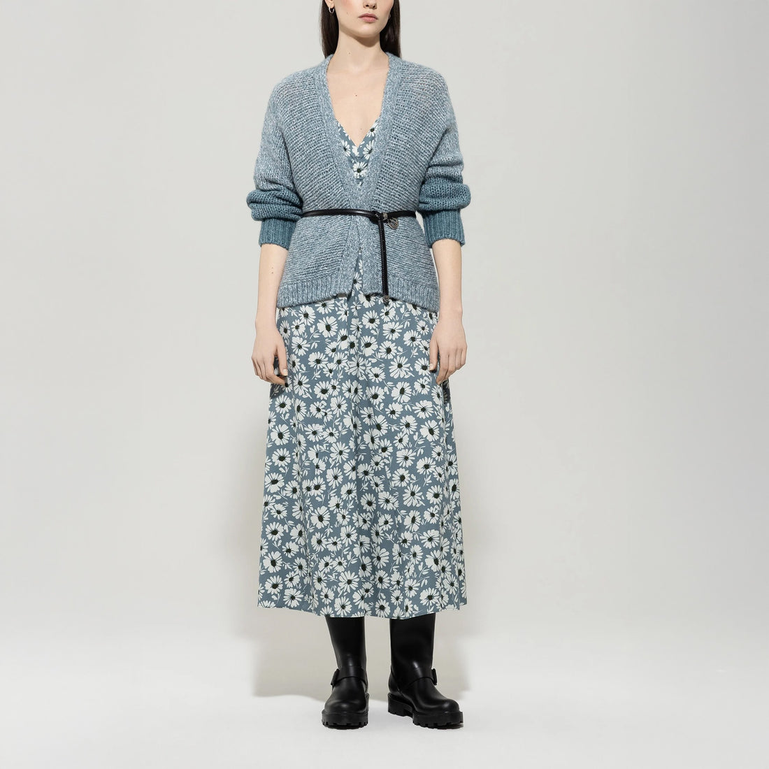 Marl Knit Cardigan - Greyish Blue