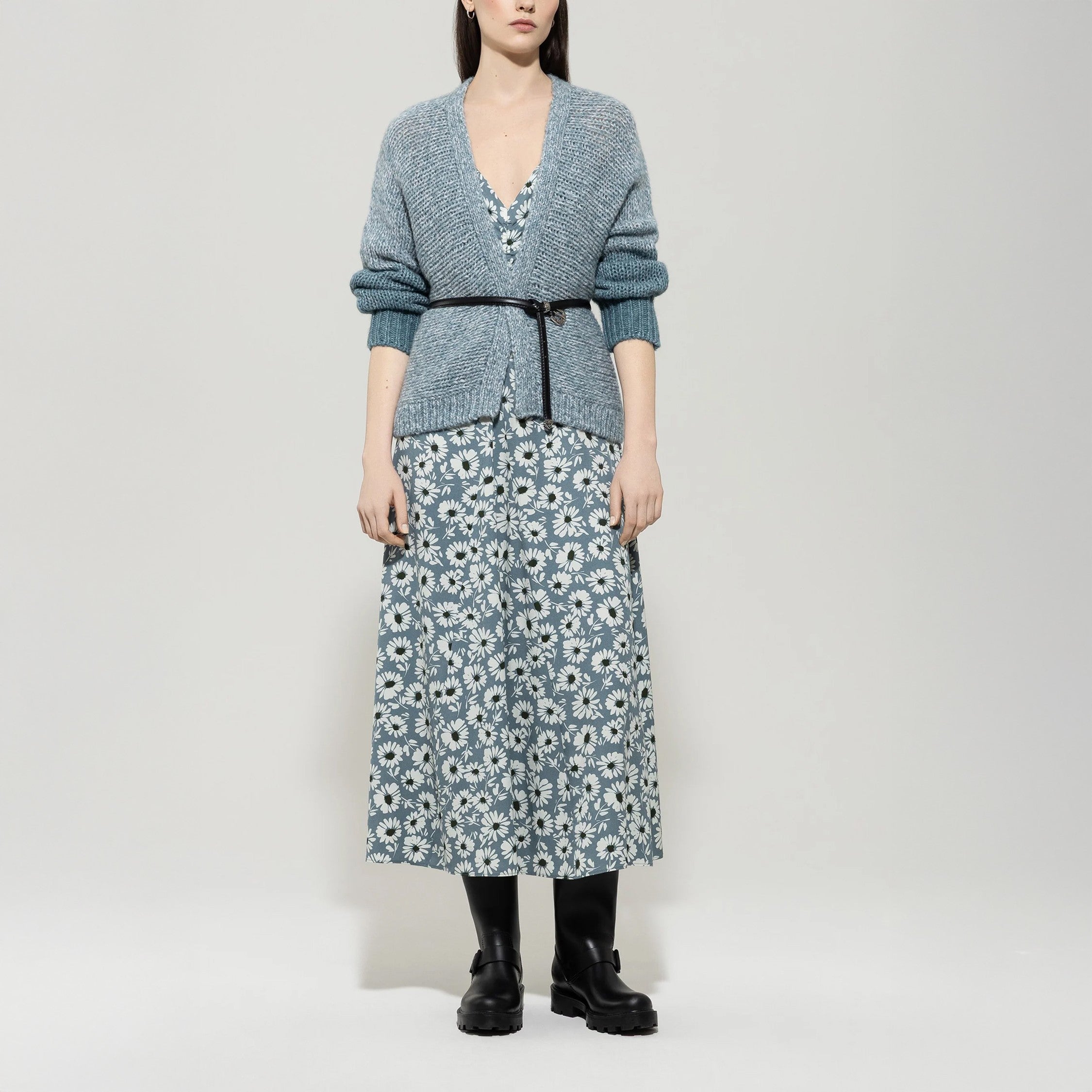 Marl Knit Cardigan - Greyish Blue