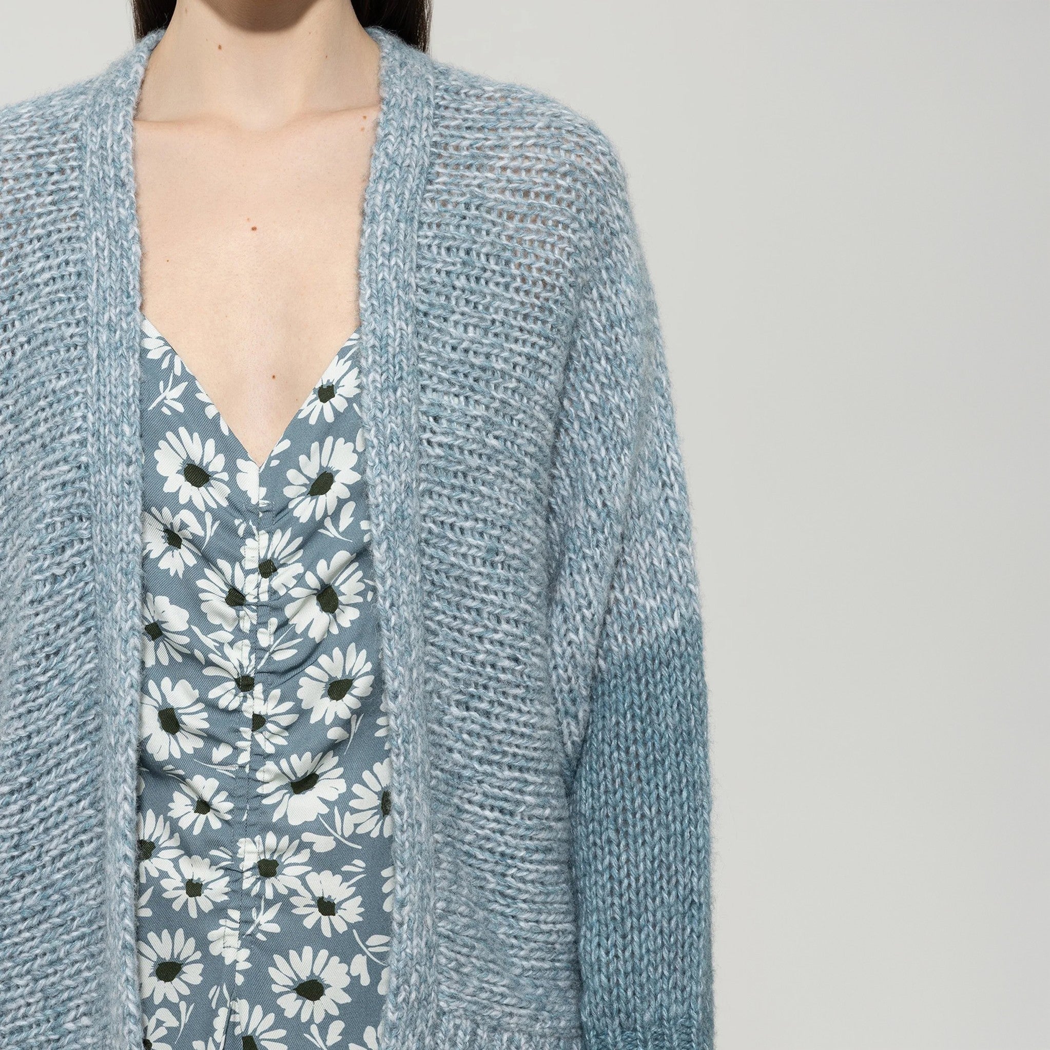 Marl Knit Cardigan - Greyish Blue
