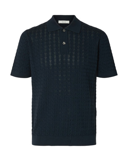 Mattis Short Sleeve Knit New Cable Polo - Sky Captain