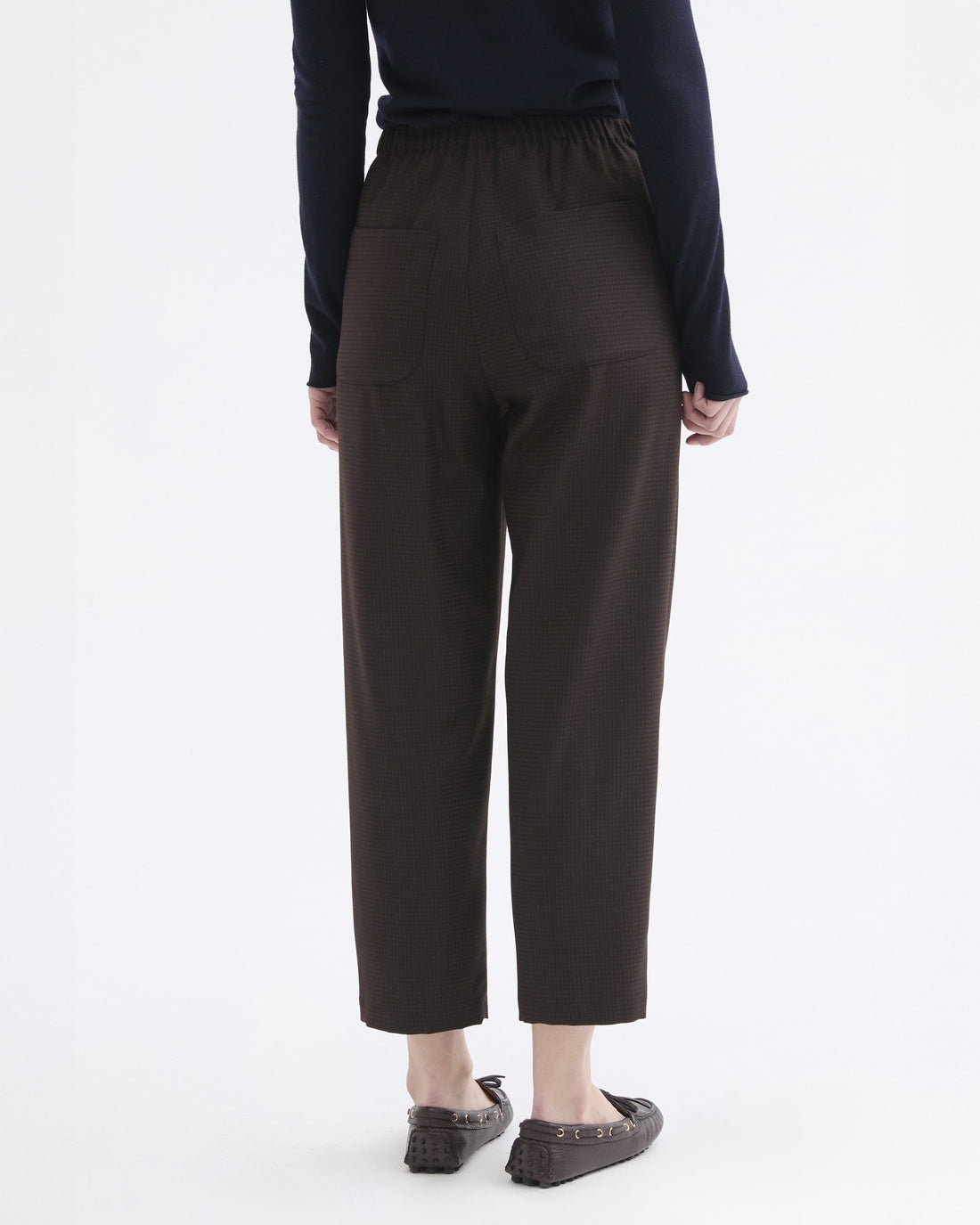 Micro Check Elastic Trouser - Brown