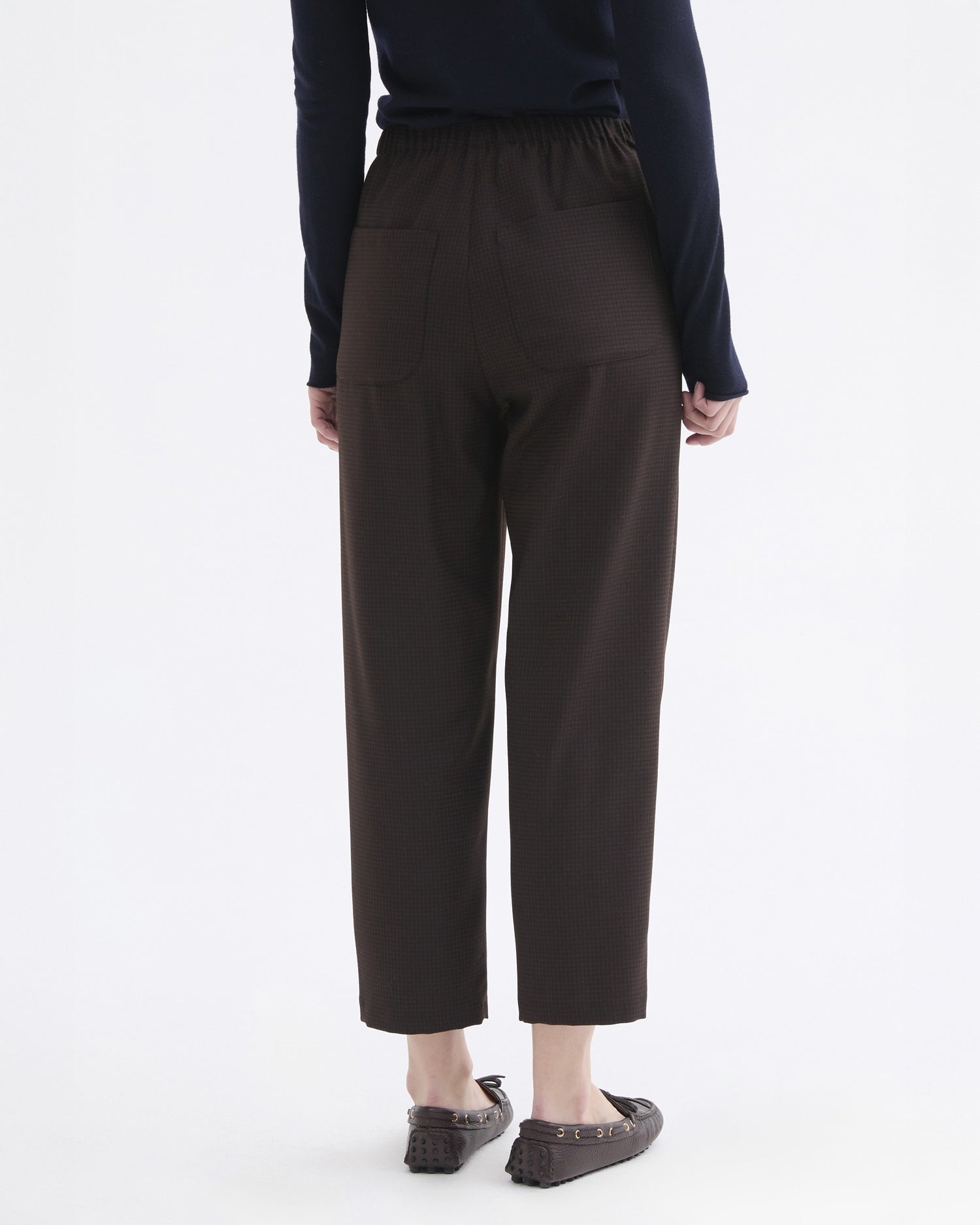 Micro Check Elastic Trouser - Brown