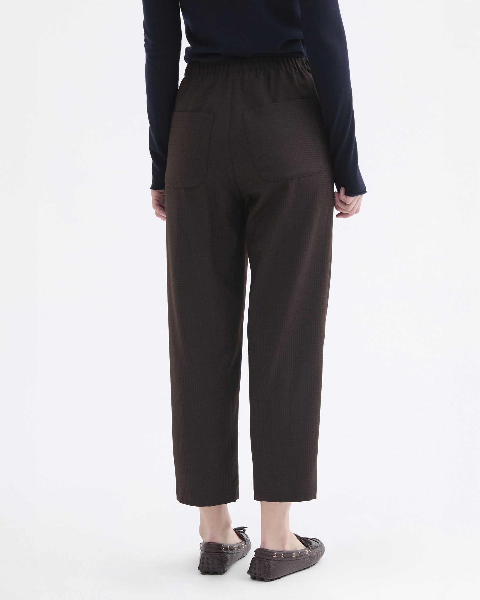 Micro Check Elastic Trouser - Brown