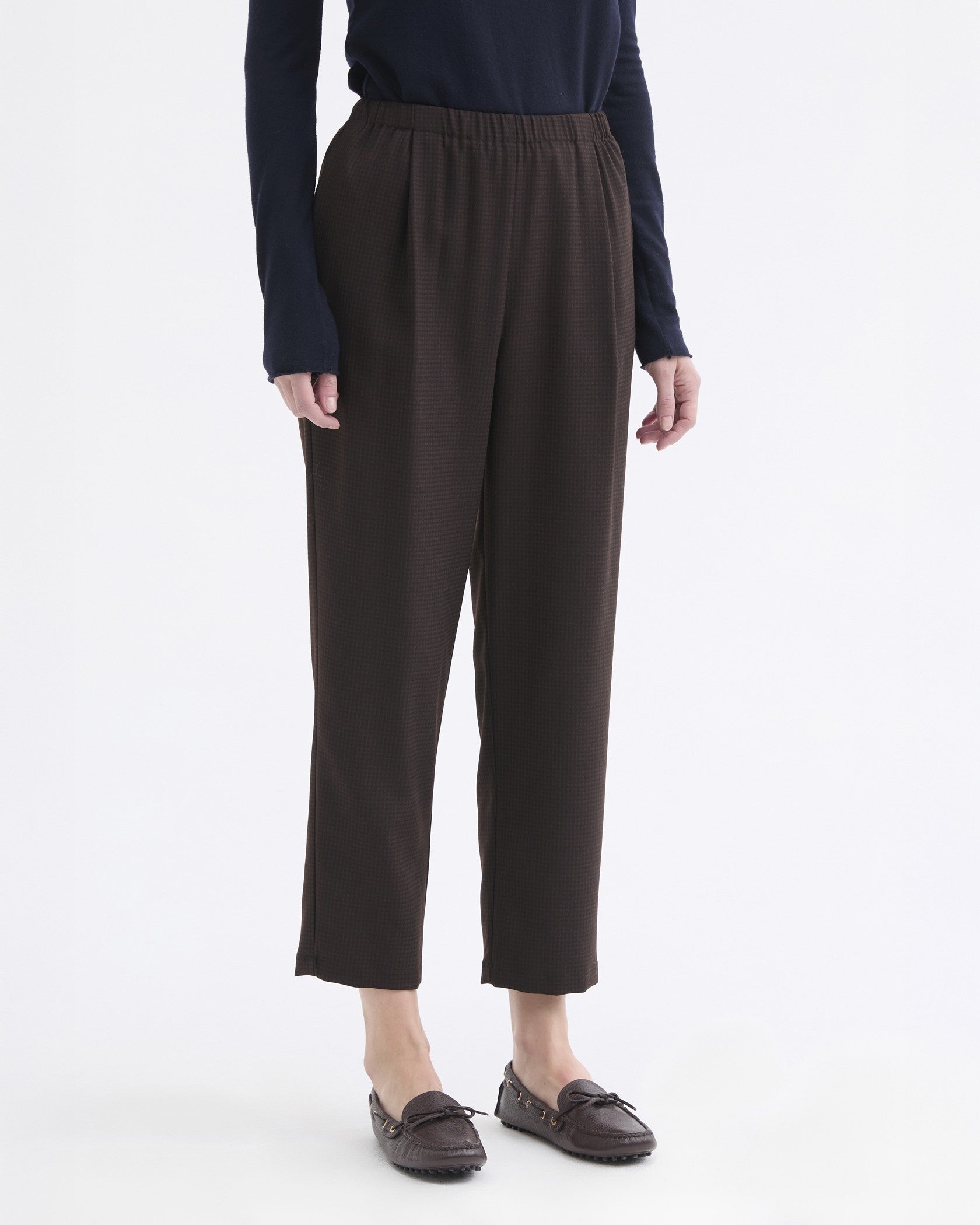 Micro Check Elastic Trouser - Brown