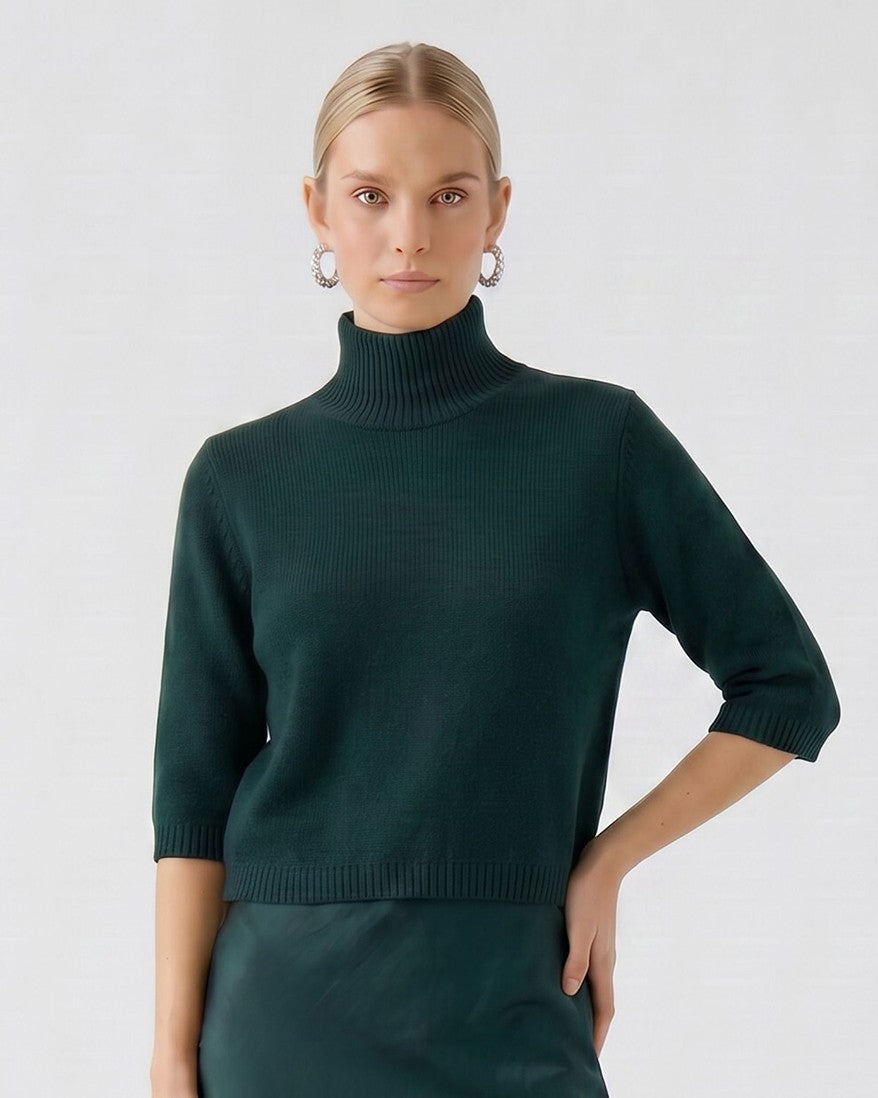 Mid Sleeve Roll Neck - Scarab Green