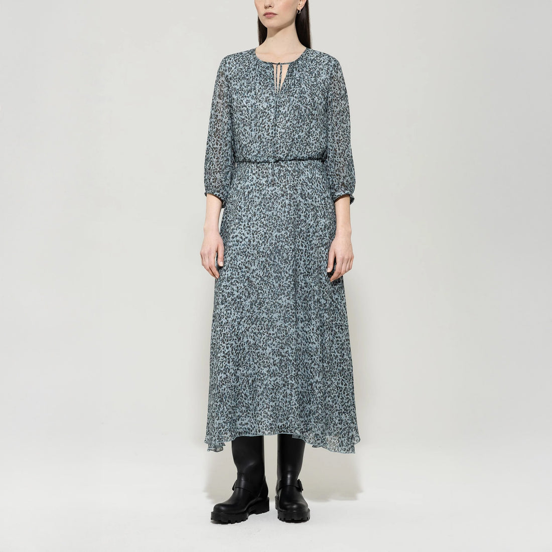 Mini Animal Long Dress - Light Blue