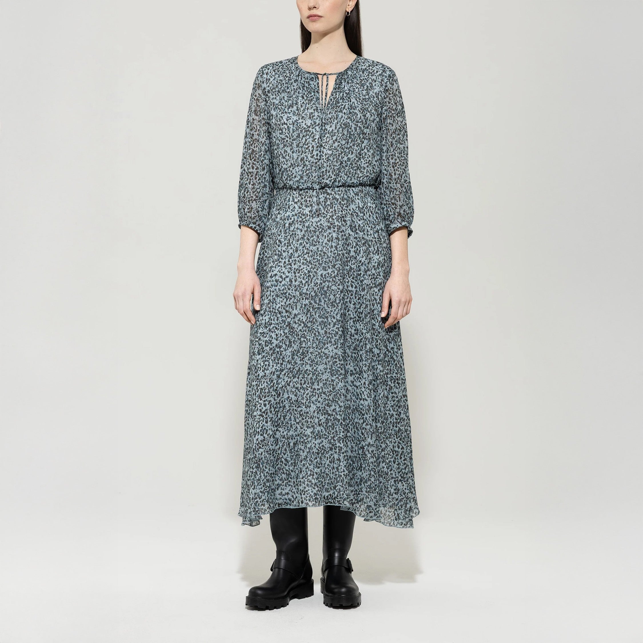 Mini Animal Long Dress - Light Blue