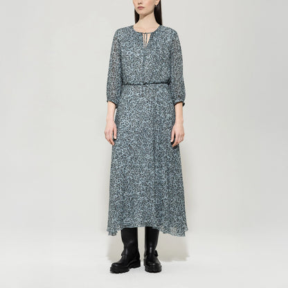 Mini Animal Long Dress - Light Blue