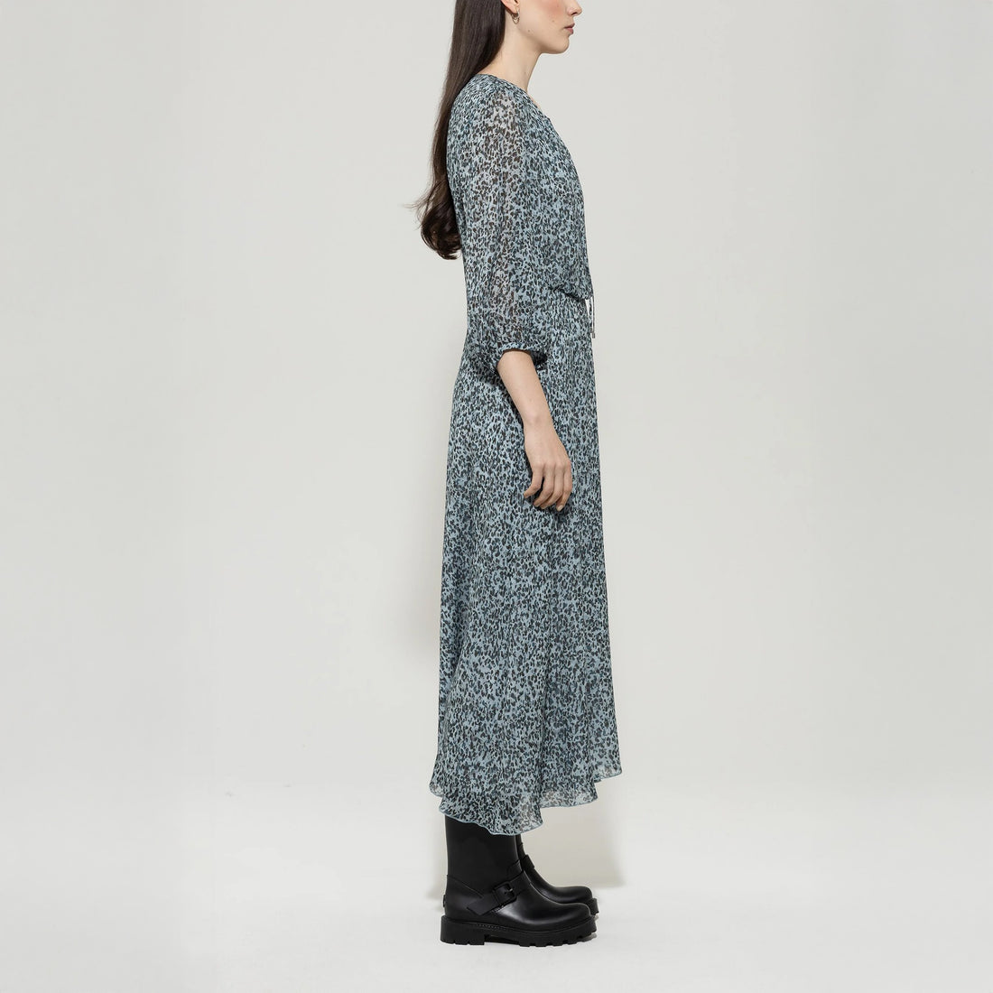 Mini Animal Long Dress - Light Blue