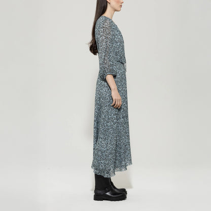 Mini Animal Long Dress - Light Blue