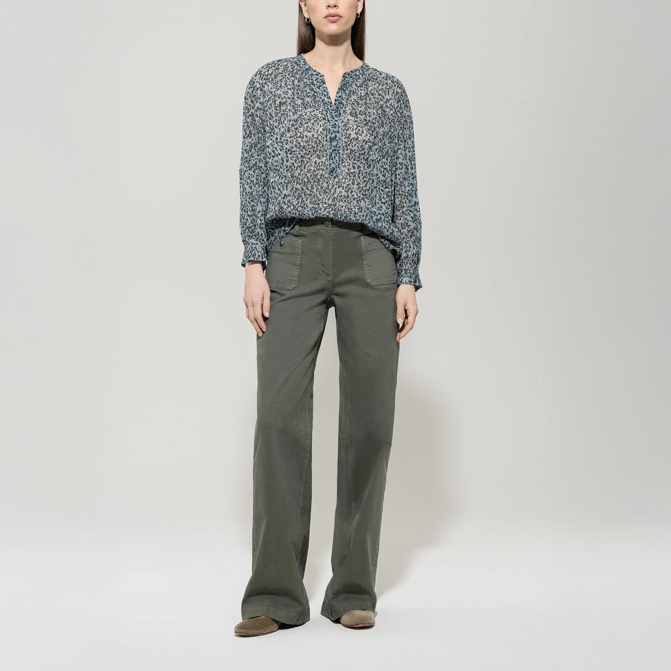 Mini Animal Print Blouse - Light Blue