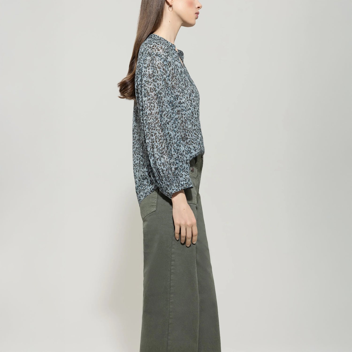 Mini Animal Print Blouse - Light Blue