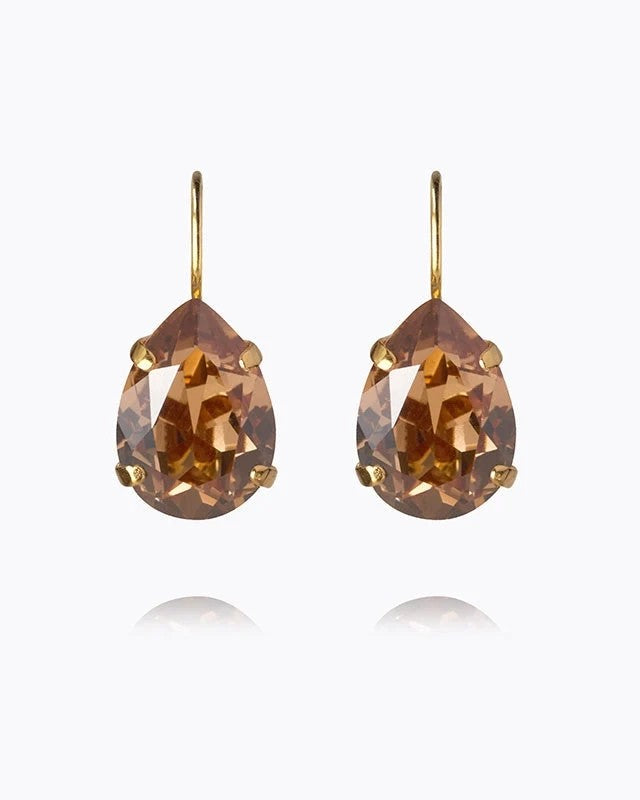 Mini Drop Clasp Earrings Gold - Light Smoked Topaz
