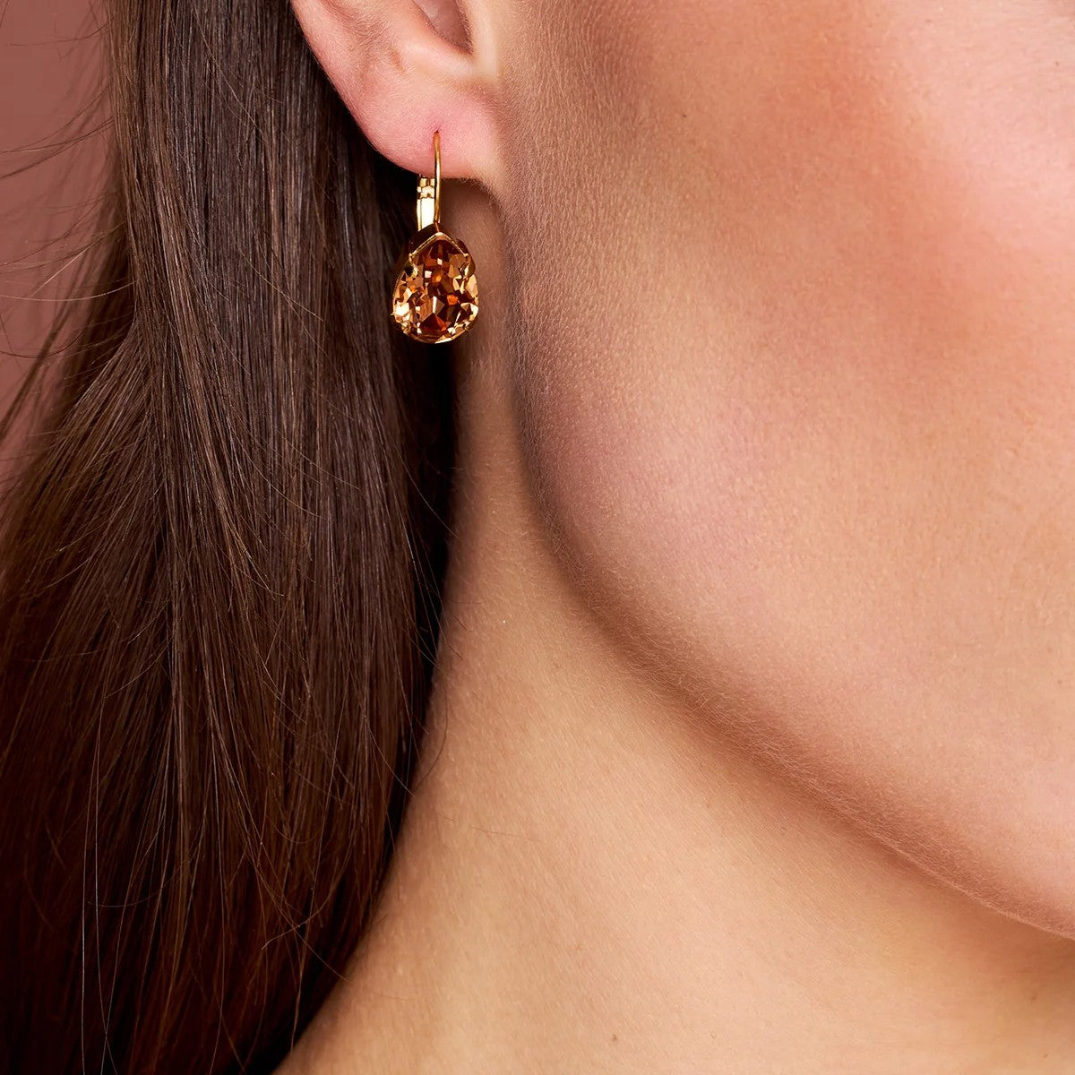 Mini Drop Clasp Earrings Gold - Light Smoked Topaz