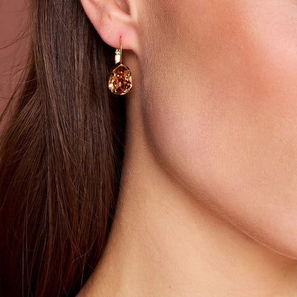 Mini Drop Clasp Earrings Gold - Light Smoked Topaz