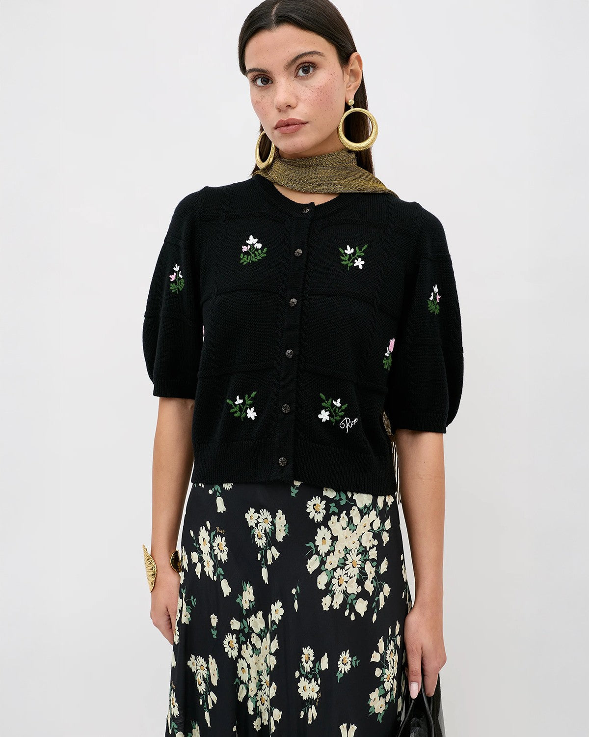 Minta Cardigan - Summer Bud Embroidery Black