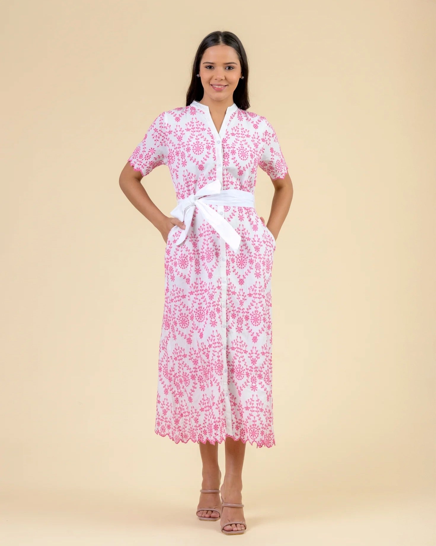 Mirage Broderie Anglais Dress - Pink Schiffli