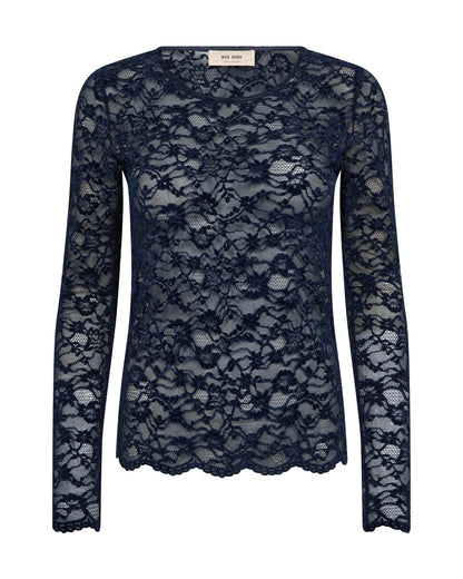 Miriel Velvet Lace Blouse - Navy Blazer