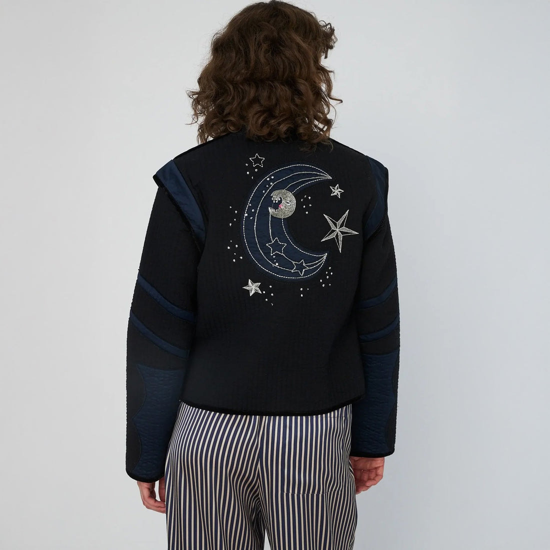 Moon And Star Embroidered Jacket - Black
