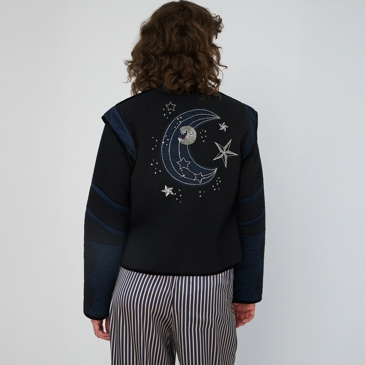 Moon And Star Embroidered Jacket - Black
