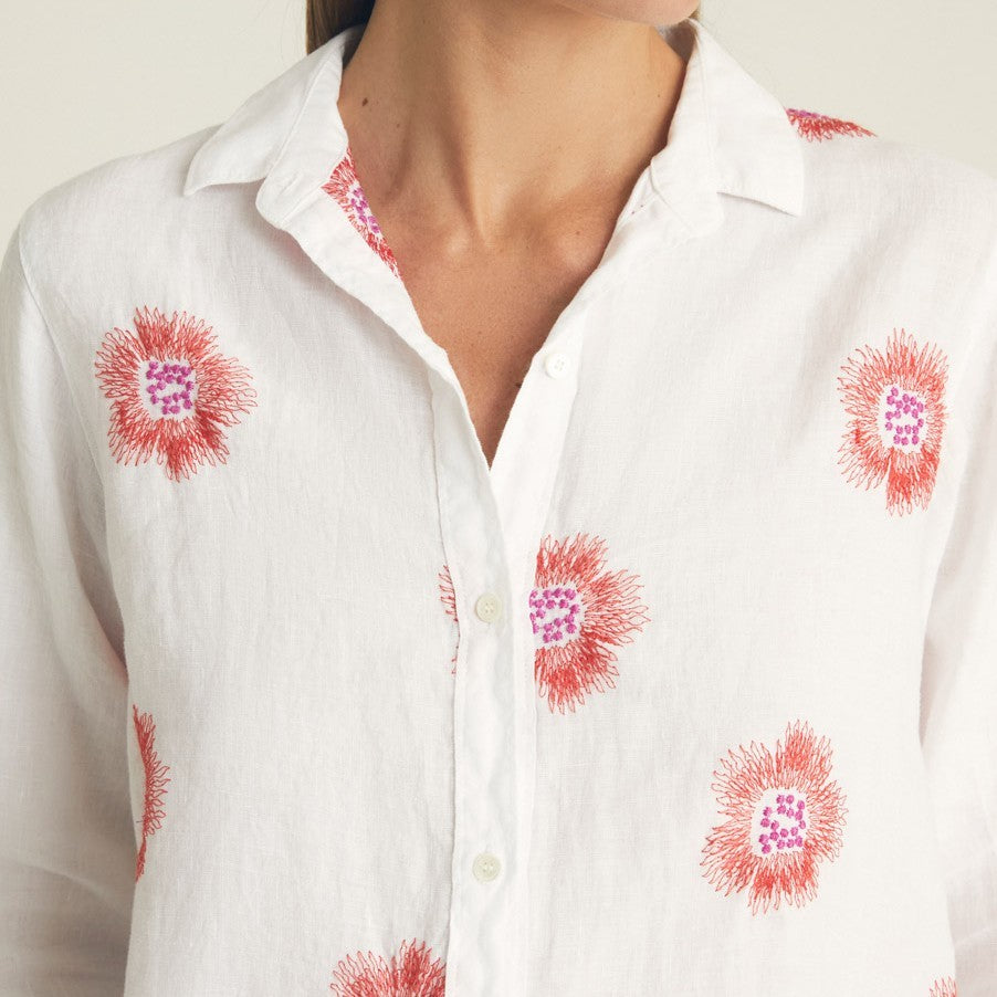 Embroidered Linen Shirt - White/Orange