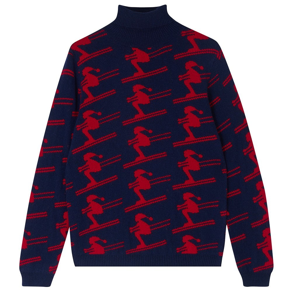 All Over Ski Roll Collar - Navy/Rubarb Red