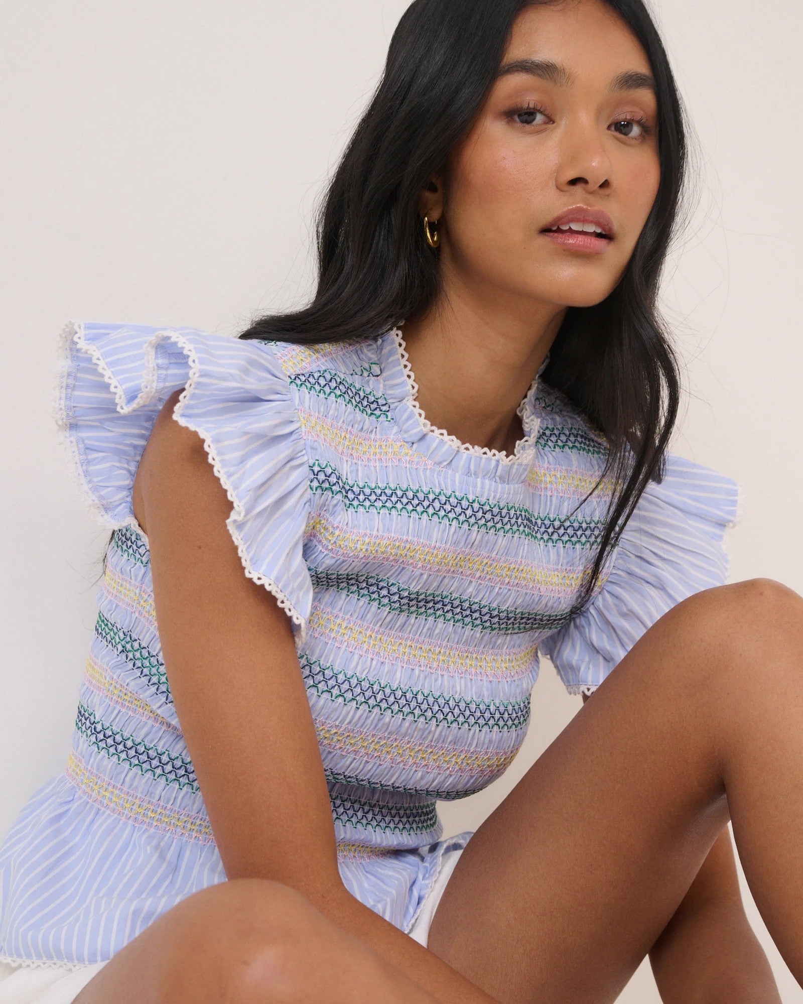 Ronda Shirred Top - Blue