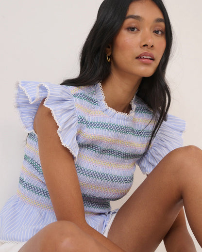 Ronda Shirred Top - Blue