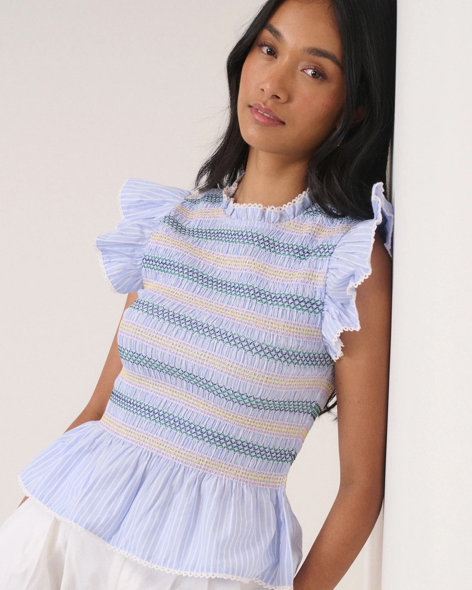 Ronda Shirred Top - Blue