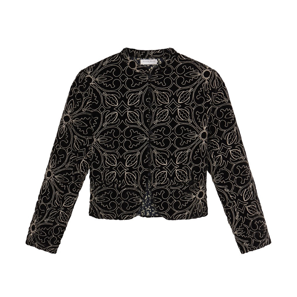 Odette Velvet Embroidered Jacket - Black