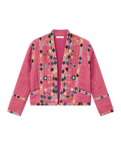 Nisha Embroidered Quilted Jacket - Pink