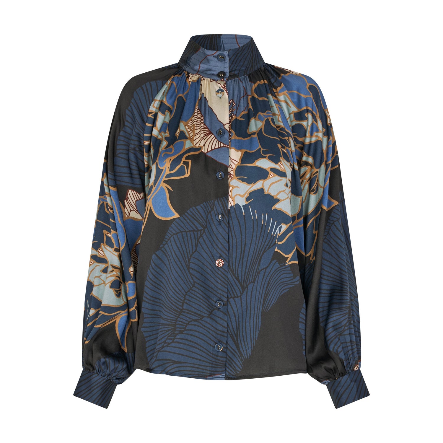 Nita Blouse With Stand Collar - Alepidia Blue