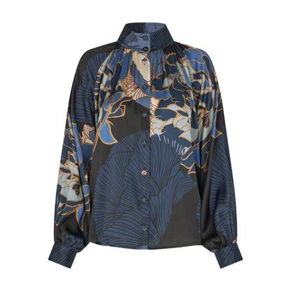 Nita Blouse With Stand Collar - Alepidia Blue