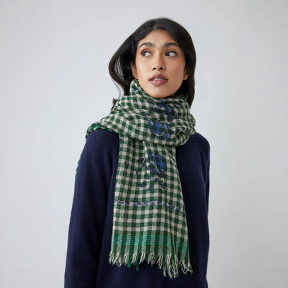 No.693 - Wool Scarf - Flowers British Green
