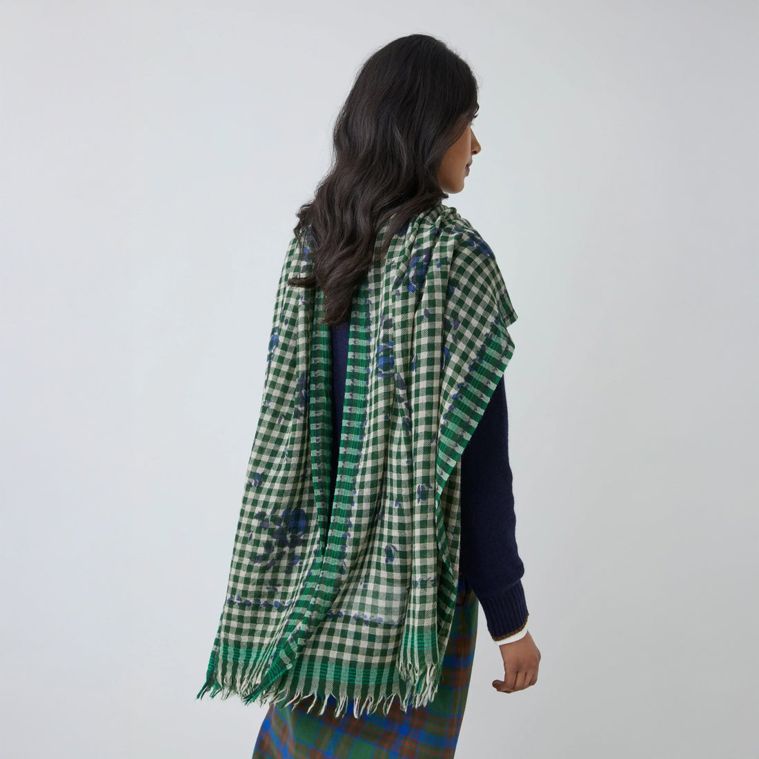 No.693 - Wool Scarf - Flowers British Green
