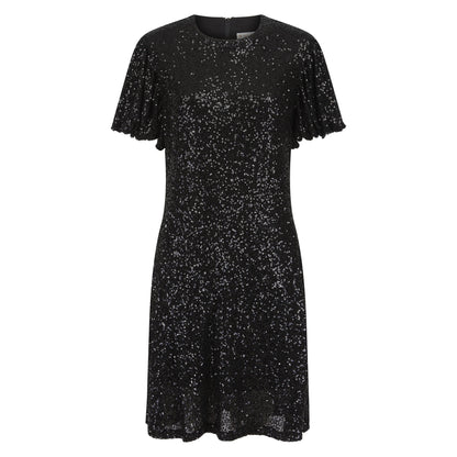 Dusty Sequin T Shirt Dress - Black