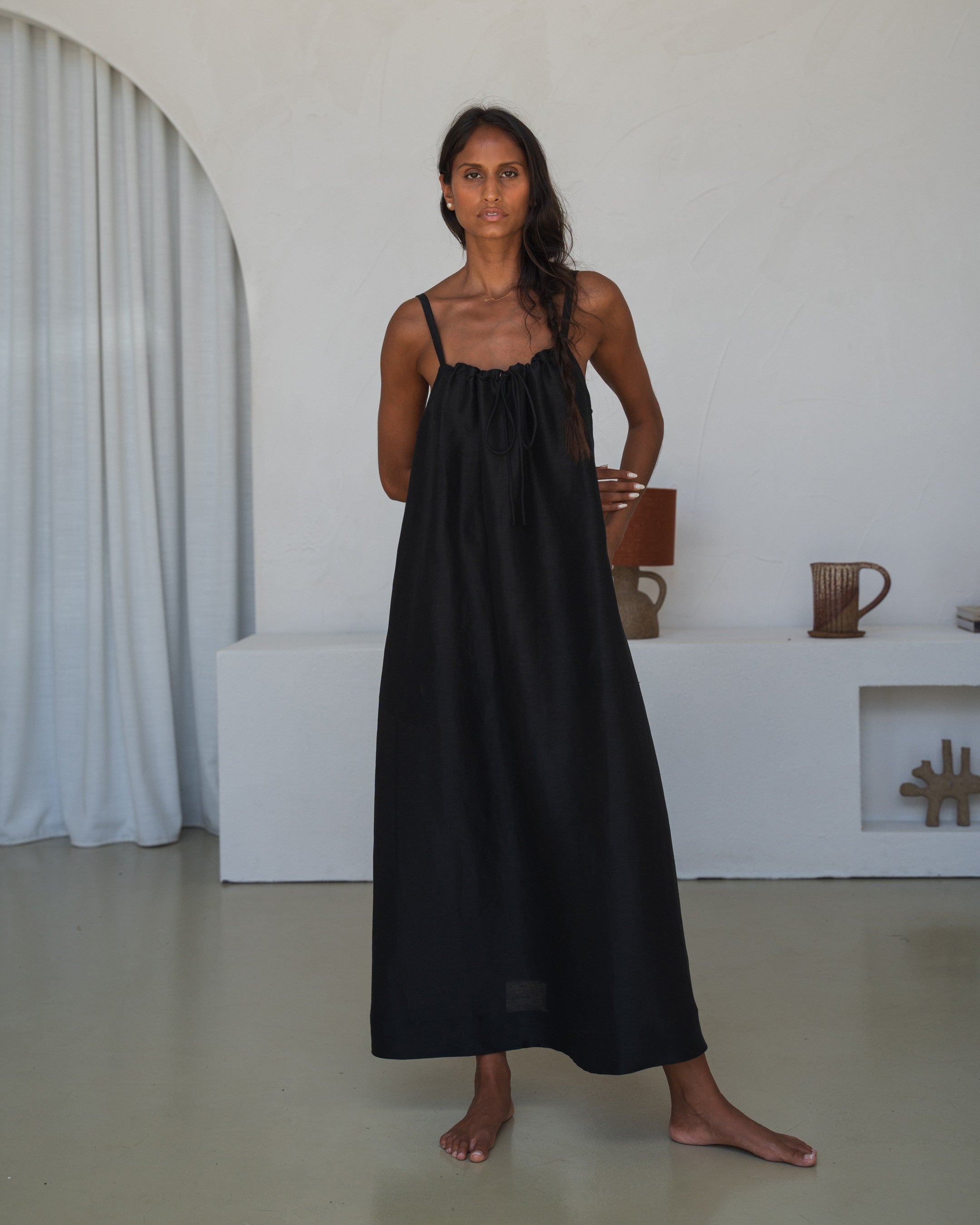 Nova Linen Silk Dress - Black