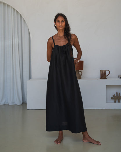 Nova Linen Silk Dress - Black