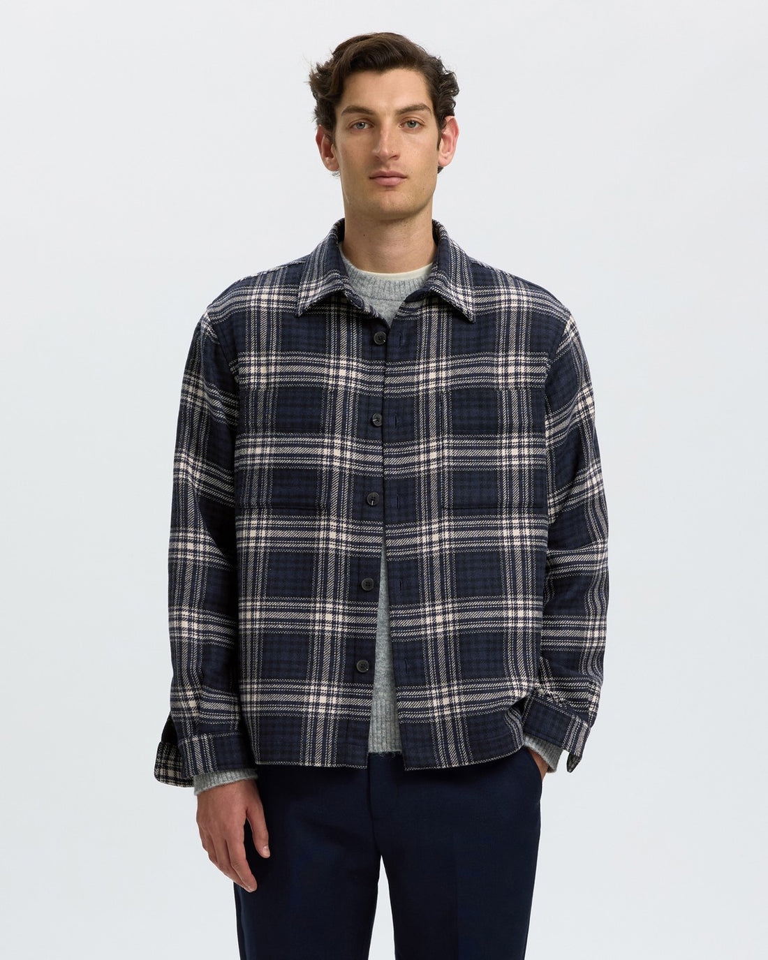 Ole Pablo Wool Blend Overshirt - Sky Captain Egret / Black