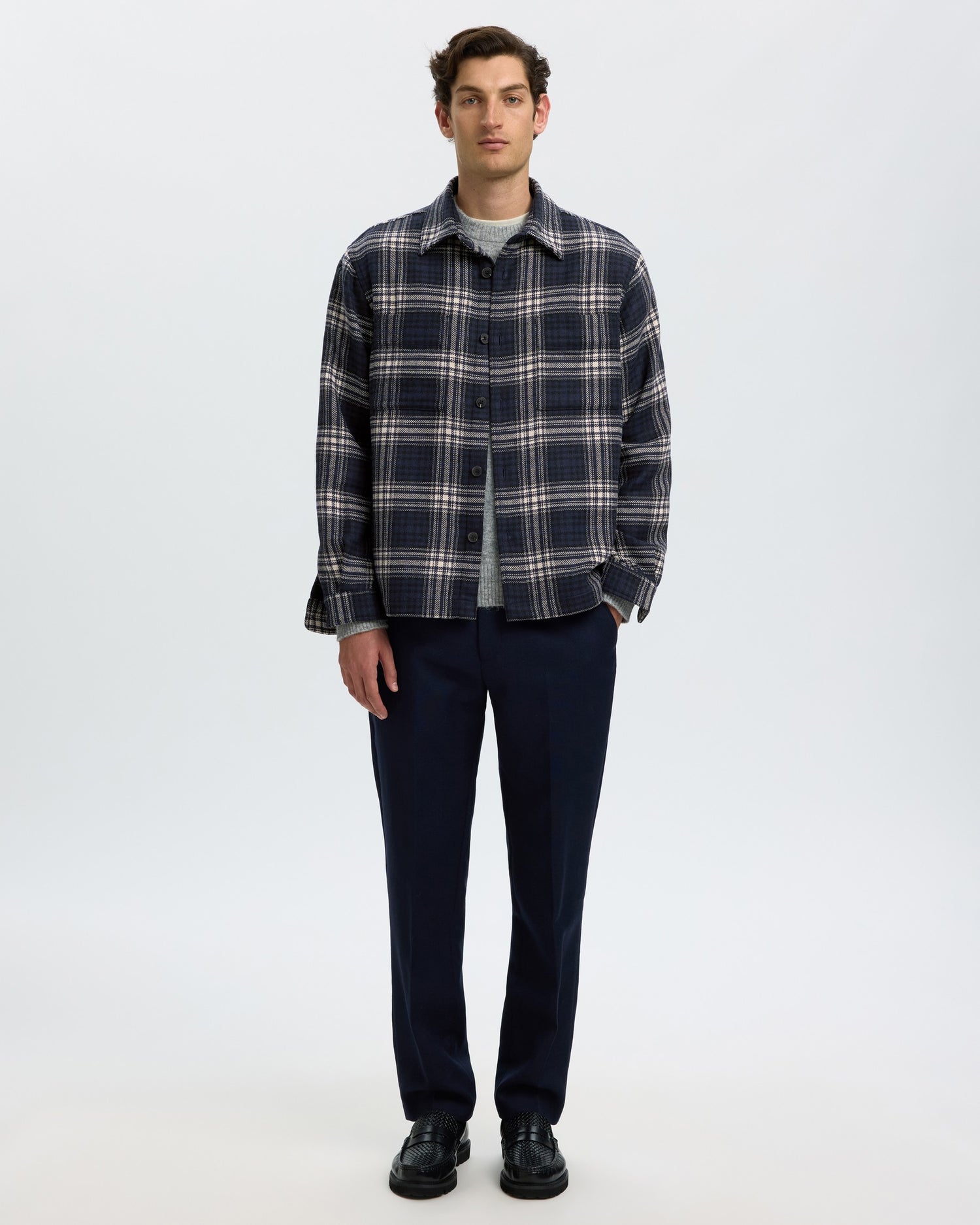 Ole Pablo Wool Blend Overshirt - Sky Captain Egret / Black