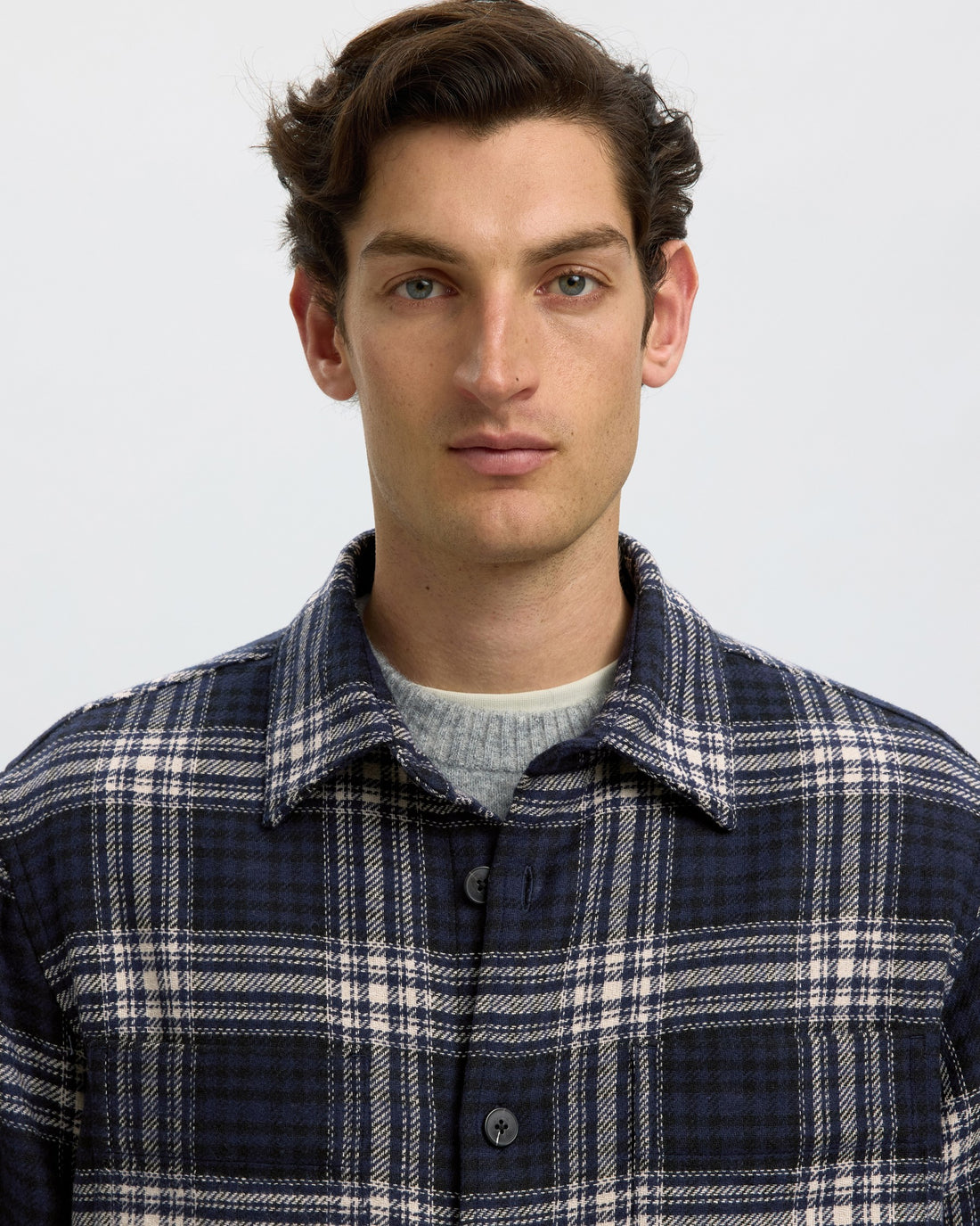 Ole Pablo Wool Blend Overshirt - Sky Captain Egret / Black