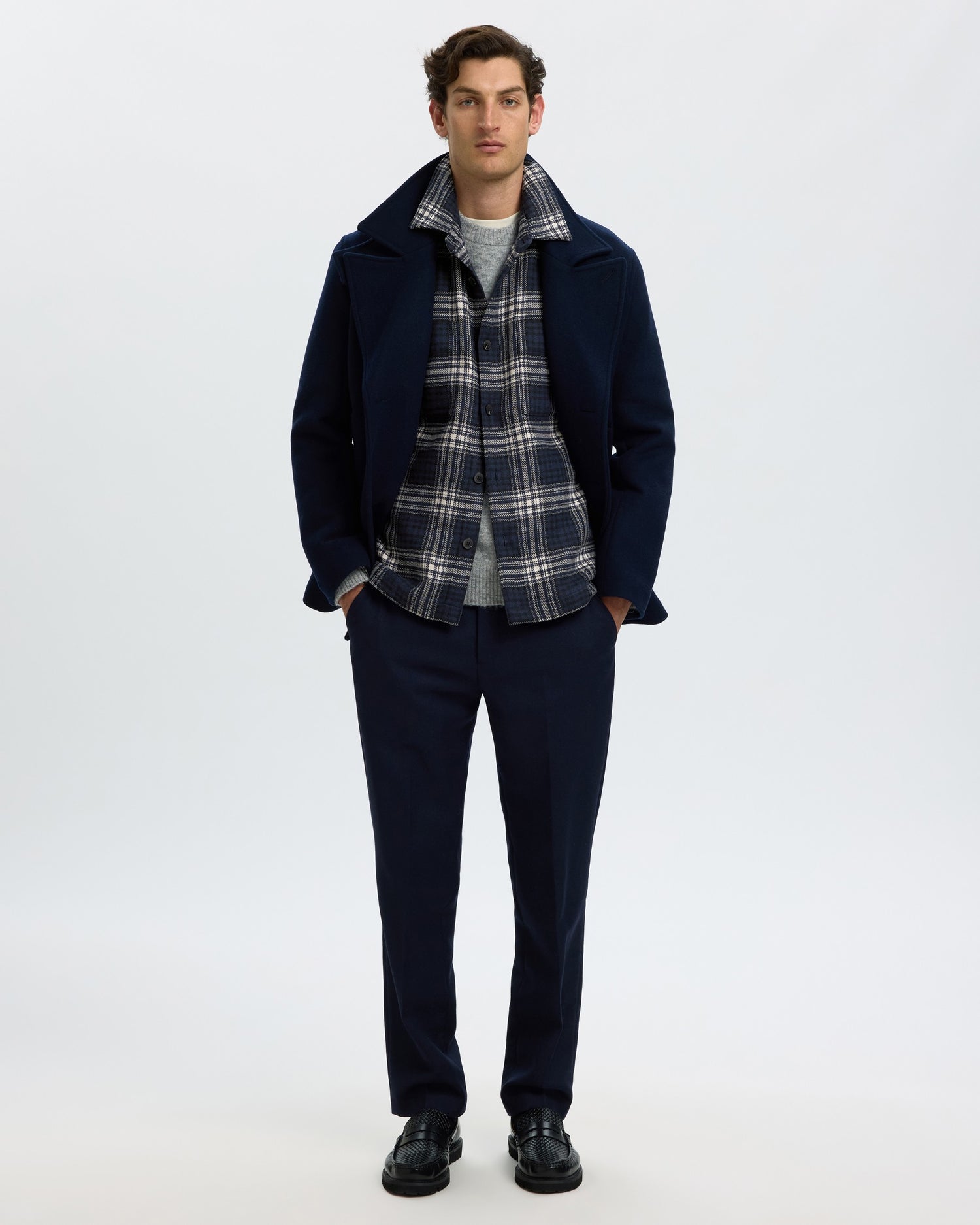 Ole Pablo Wool Blend Overshirt - Sky Captain Egret / Black