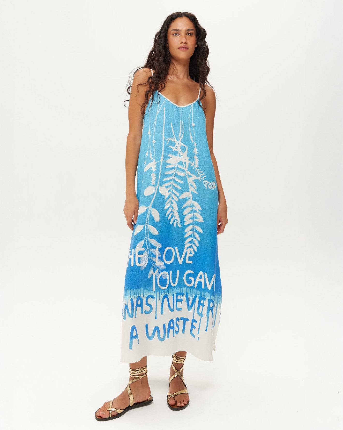 Olivia Linen Camisole Dress - Indigo Garden