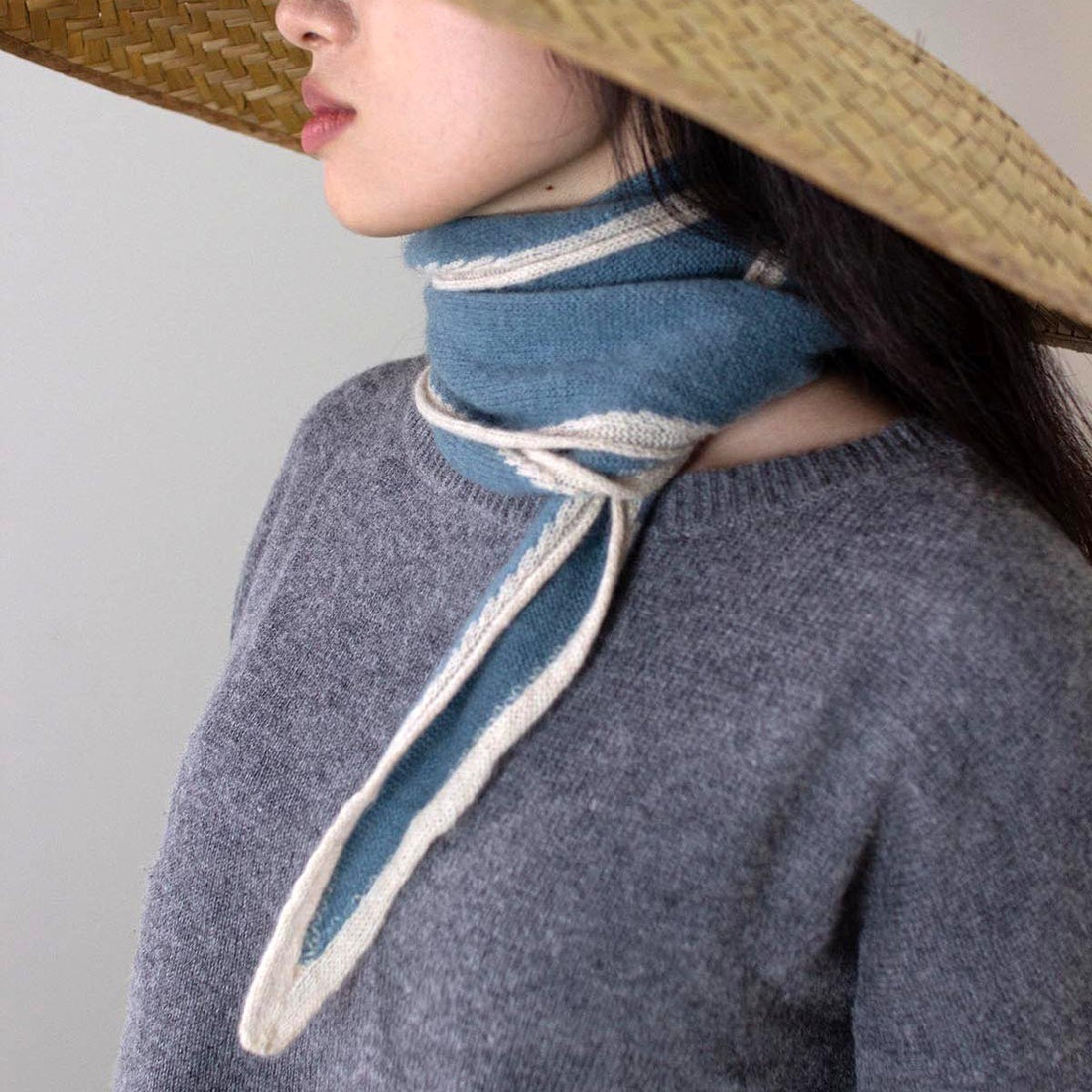 Tipped Neck Scarf - Blue
