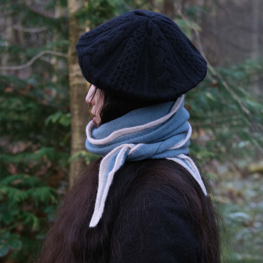 Tipped Neck Scarf - Blue