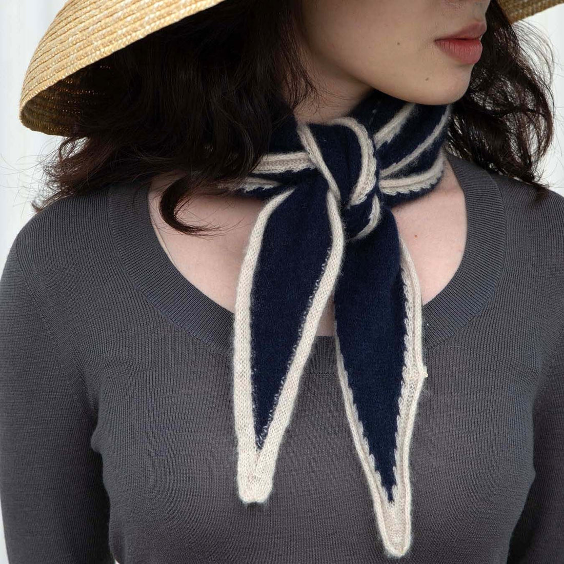 Tipped Neck Scarf - Navy