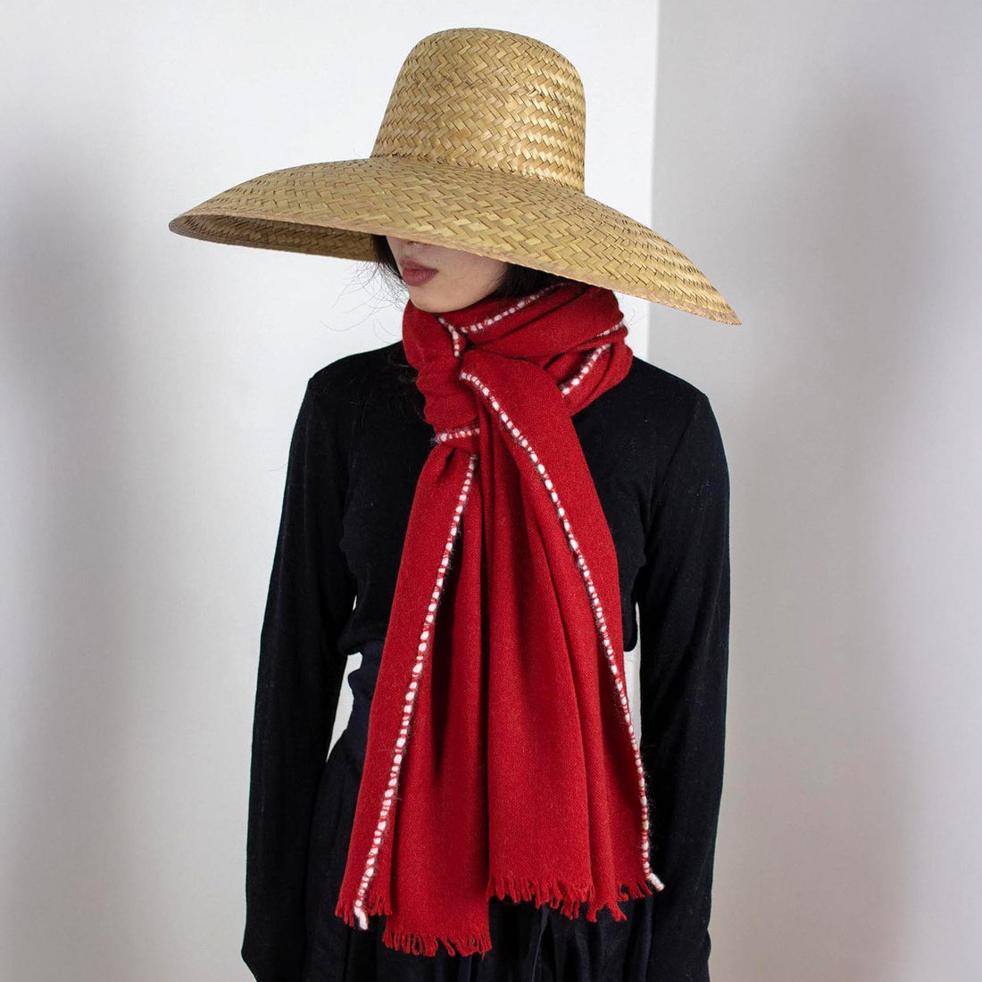 Stitch Detail Scarf - Red