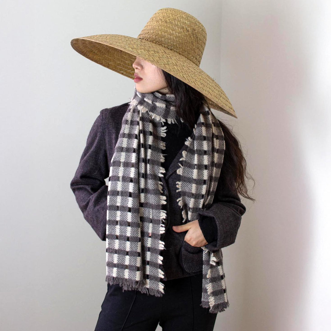 Check Detail Scarf - Brown