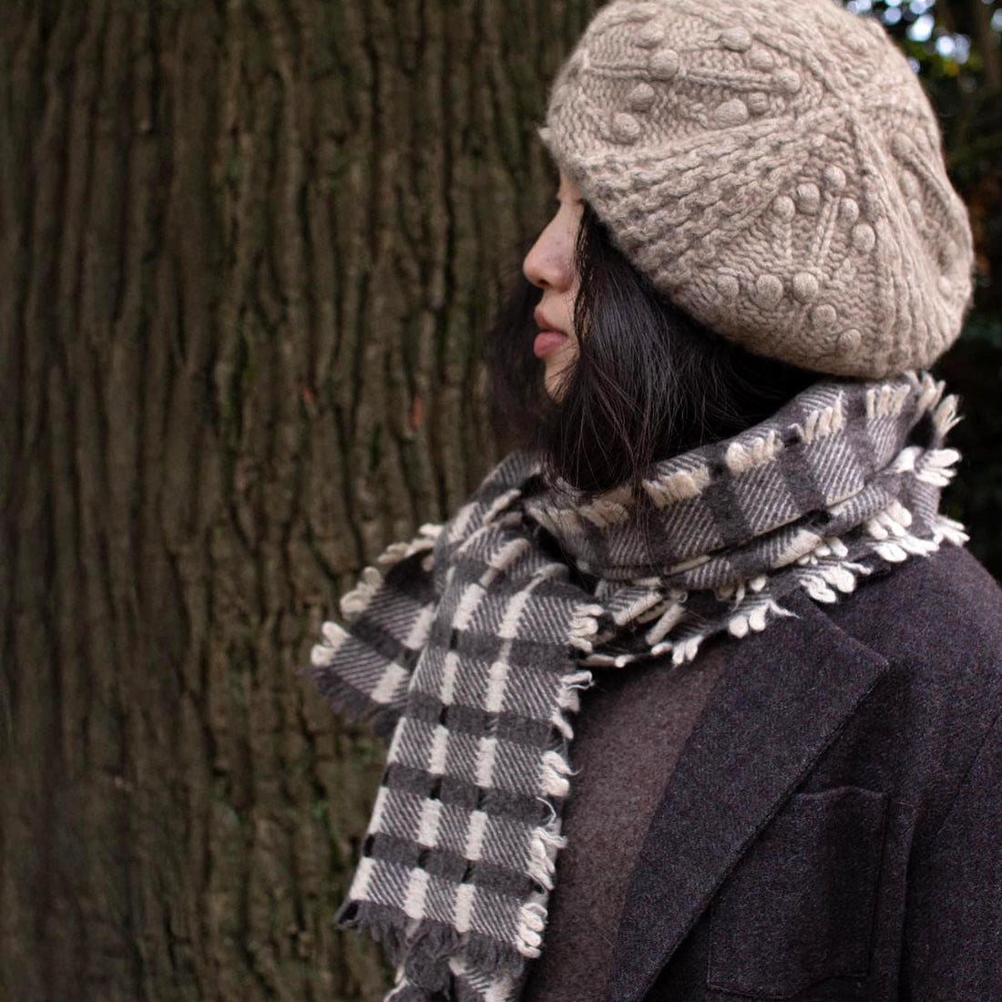 Check Detail Scarf - Brown